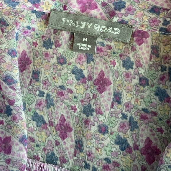 Tinley Road Neck Tie Blouse Sheer Floral Lilac Purple Button Front Top Size Med - Picture 3 of 4